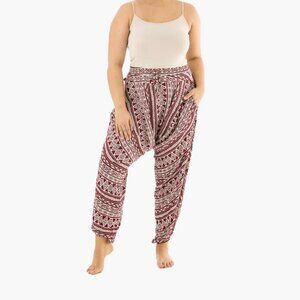 Buddha Pants Elastic Waist Boho Hippie Tribal Savannah Harem Red Triangle Tribal
